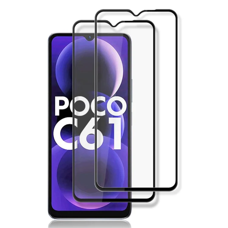 AMORUS 2Pcs For Xiaomi Poco C61 4G / Redmi A3 4G Screen Protector Tempered Glass Black Edge Film - Black