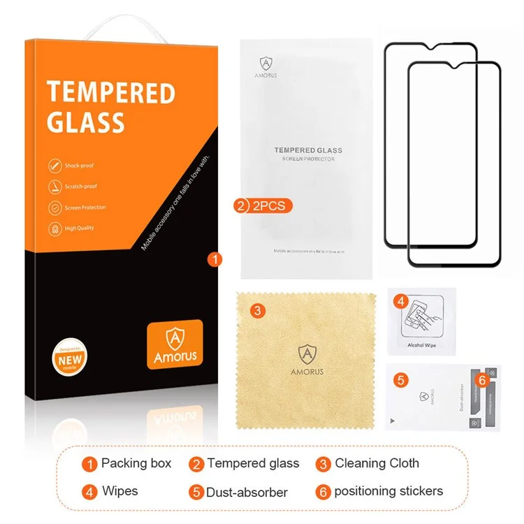 AMORUS 2Pcs For Xiaomi Poco C61 4G / Redmi A3 4G Screen Protector Tempered Glass Black Edge Film - Black