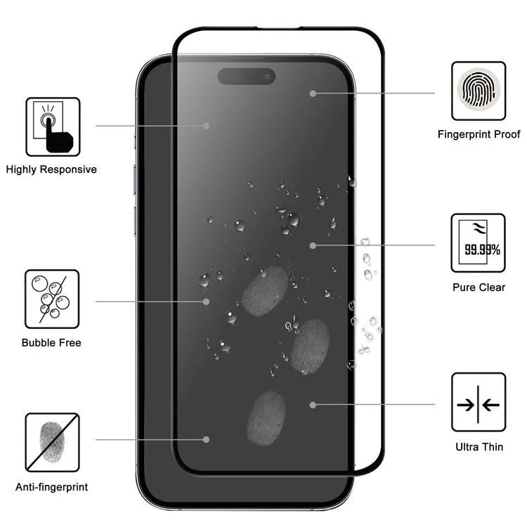 For iPhone 16 Pro Protector de pantalla completo con pegamento AGC Glass Black Edge Screen Film