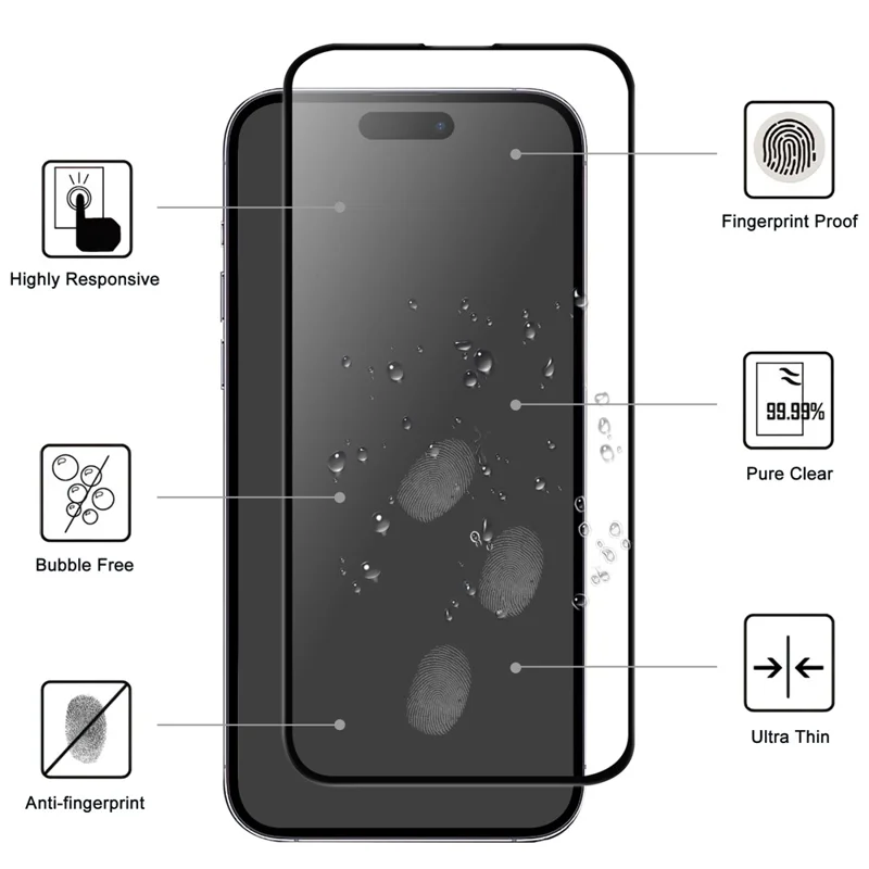 Pour iPhone 16 Pro Max Protecteur d'écran en verre AGC Colle complète Bord noir Film d'écran