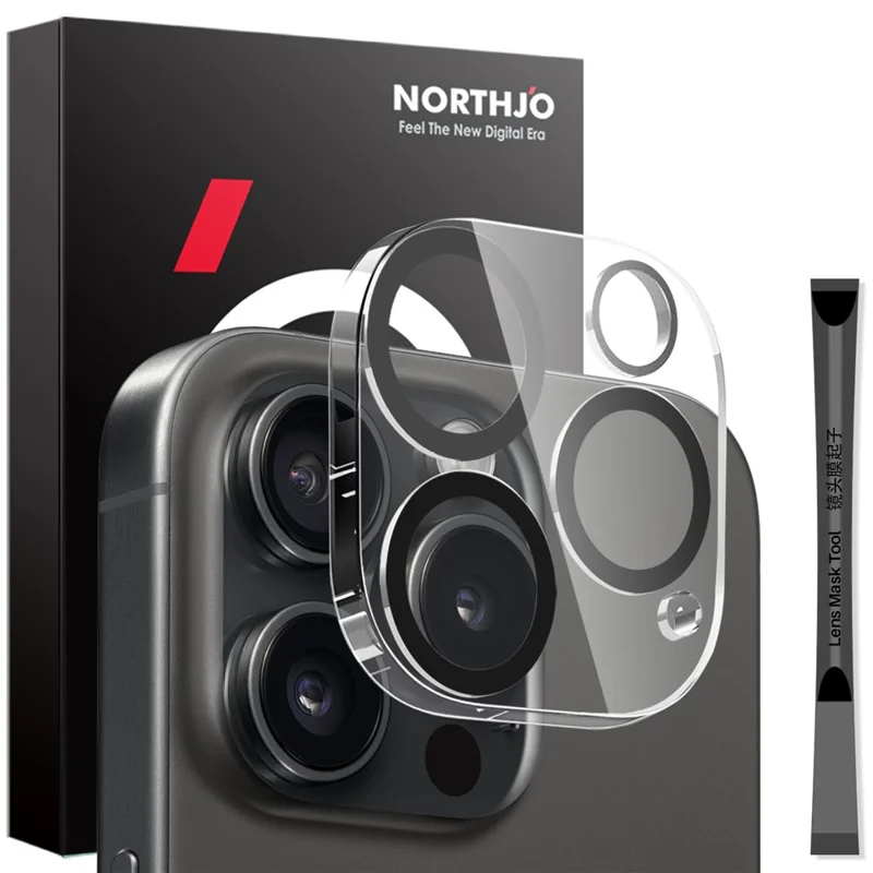 NORTHJO Para iPhone 15 Pro / 15 Pro Max Preto Círculos Protetor de Lente da Câmera Vidro Temperado HD Transparente Cobertura 3D Completa