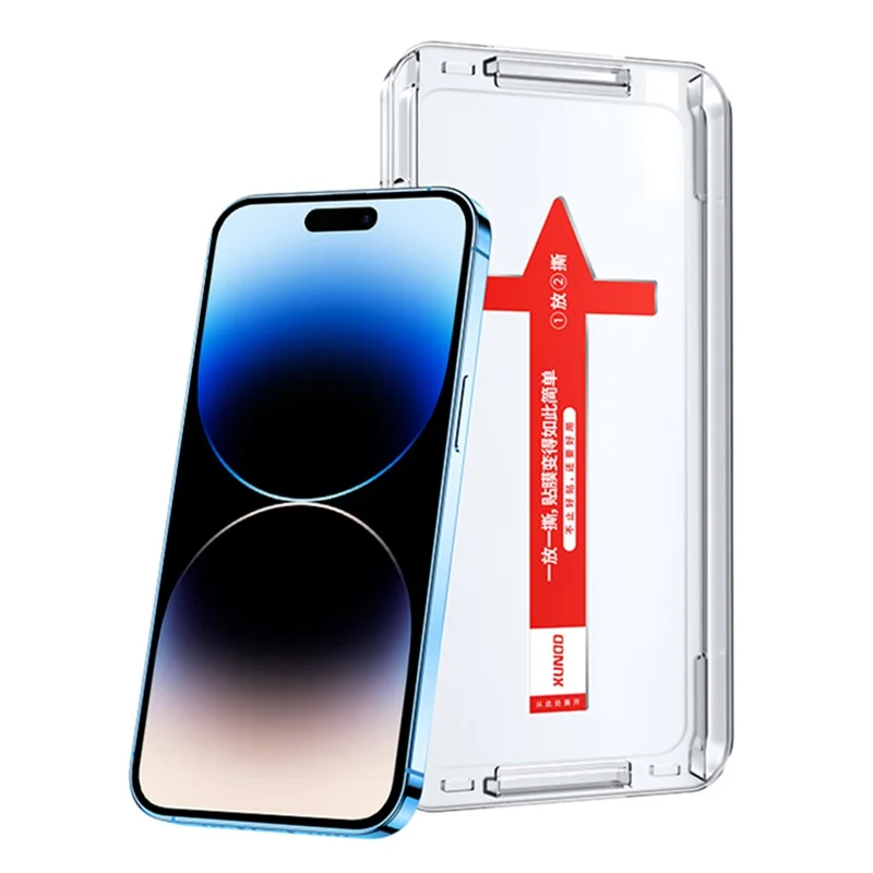 XUNDD Para iPhone 14 Pro de 6.1 pulgadas Protector de Pantalla de Vidrio Templado Cobertura Total Antiexplosión Película Transparente HD con Red Anti-polvo y Herramienta de Instalación