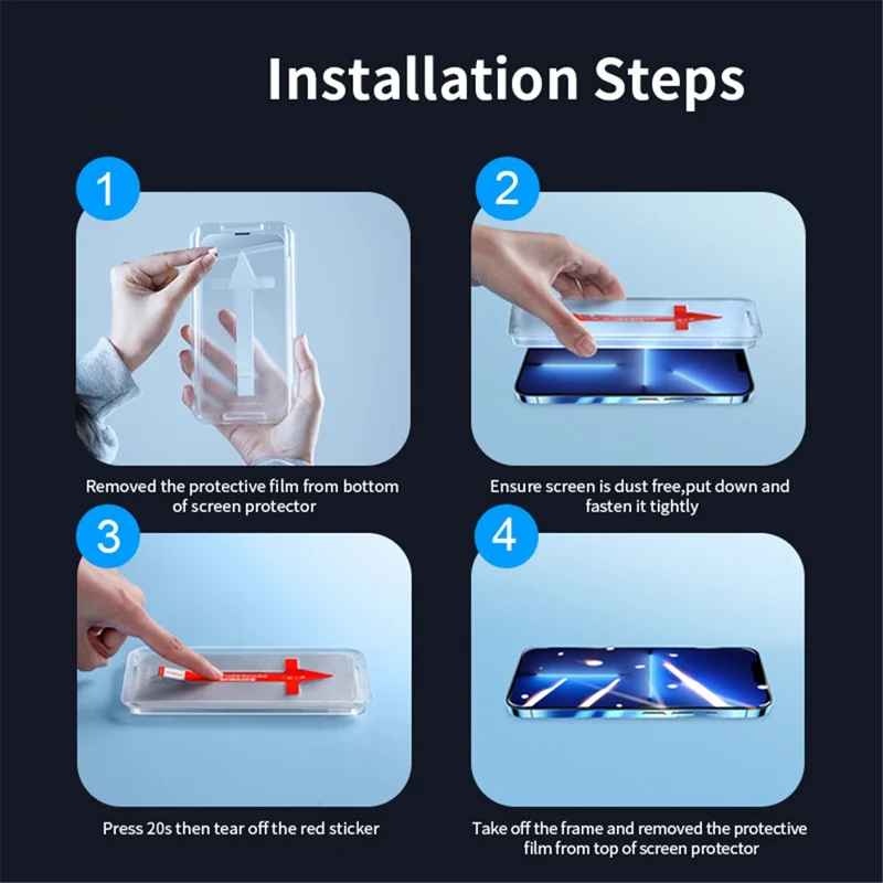 XUNDD Para iPhone 14 Pro de 6.1 pulgadas Protector de Pantalla de Vidrio Templado Cobertura Total Antiexplosión Película Transparente HD con Red Anti-polvo y Herramienta de Instalación