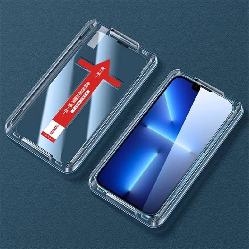XUNDD Para iPhone 14 Pro de 6.1 pulgadas Protector de Pantalla de Vidrio Templado Cobertura Total Antiexplosión Película Transparente HD con Red Anti-polvo y Herramienta de Instalación