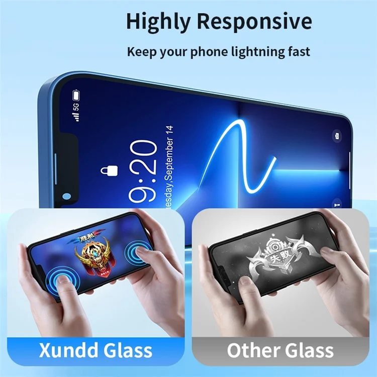 XUNDD For iPhone 14 Pro Max 6.7 inch Full Cover Tempered Glass Shatter-proof Screen Protector with Dust-proof Net and Installation Tool