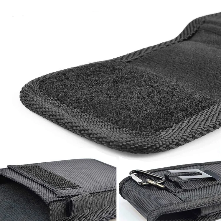 Fondina per cintura in nylon nera, custodia per cellulare, clip da cintura, borsa per vita, tessuto Oxford, verticale, Taglia: L