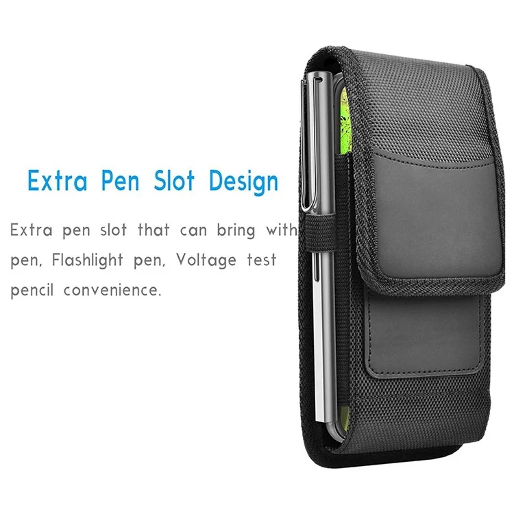 Fondina per cintura in nylon nera, custodia per cellulare, clip da cintura, borsa per vita, tessuto Oxford, verticale, Taglia: L