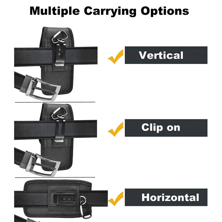 Fondina per cintura in nylon nera, custodia per cellulare, clip da cintura, borsa per vita, tessuto Oxford, verticale, Taglia: L