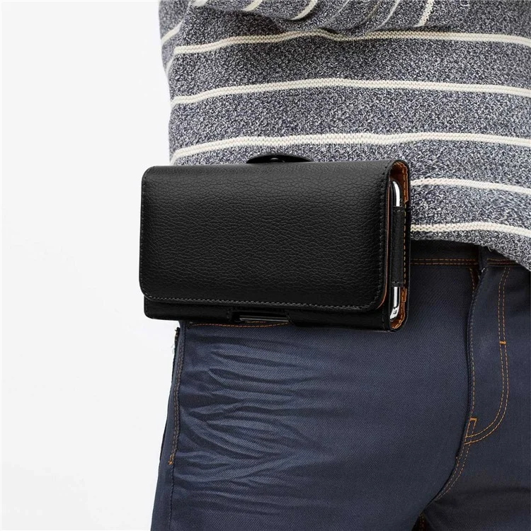 5.2 - 5.5 inch Shockproof Litchi Texture Phone Case Horizontal PU Leather Holster Belt Clip Waist Phone Bag, Size: XL