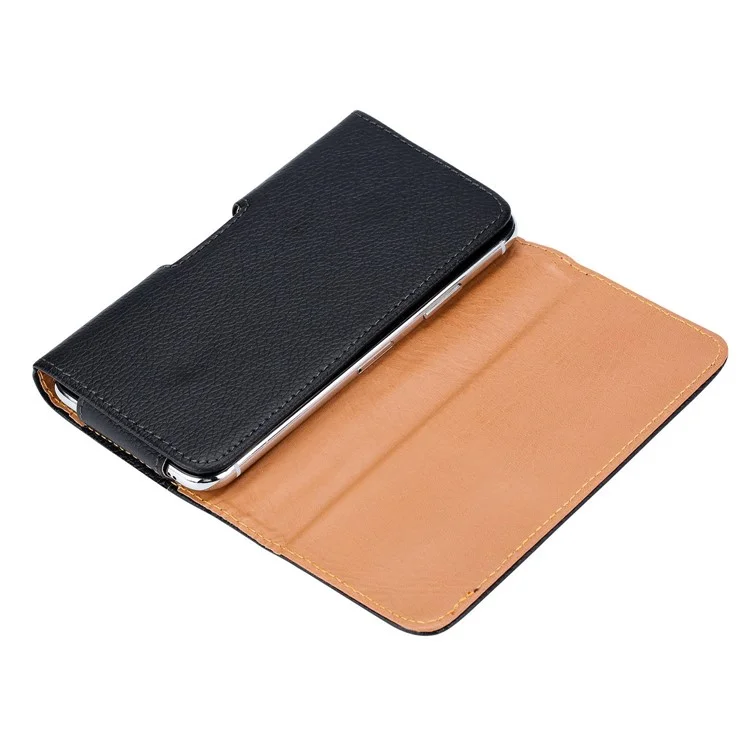 5.2 - 5.5 inch Shockproof Litchi Texture Phone Case Horizontal PU Leather Holster Belt Clip Waist Phone Bag, Size: XL