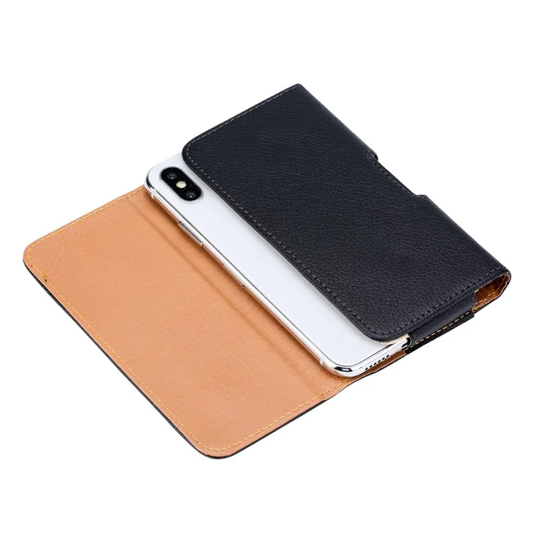 5.2 - 5.5 inch Shockproof Litchi Texture Phone Case Horizontal PU Leather Holster Belt Clip Waist Phone Bag, Size: XL