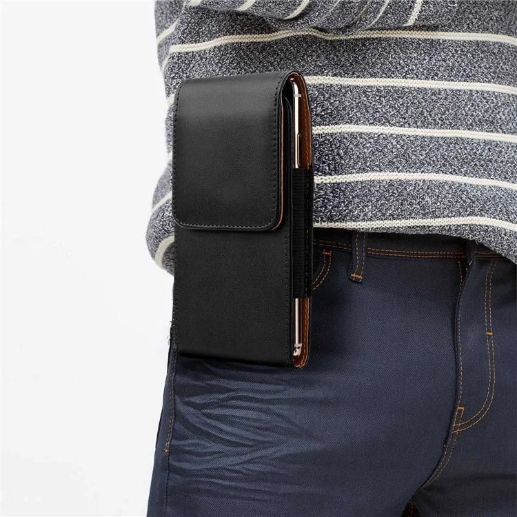 4.5-5.1 inch Mobile Phone Waist Bag PU Leather Vertical Holster Belt Hanging Bag, Size: L