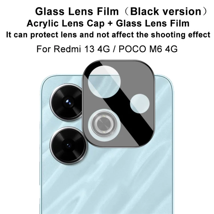 IMAK For Xiaomi Redmi 13 5G / 13 4G / Note 13R 5G / Poco M6 4G Camera Lens Protector+Acrylic Cap (Black Version)