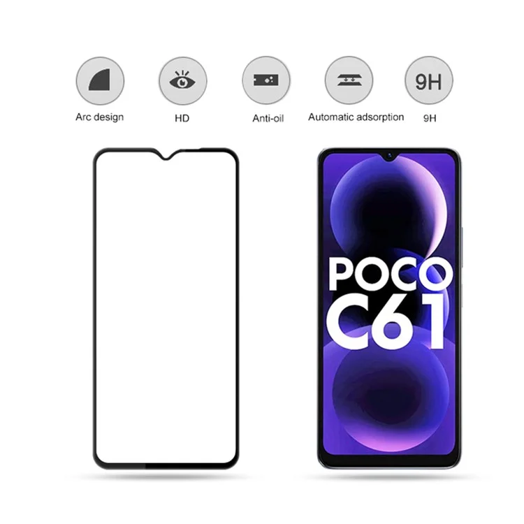 MOCOLO For Xiaomi Poco C61 4G / Redmi A3 4G Screen Protector Silk Printing Clear Tempered Glass Film - Black