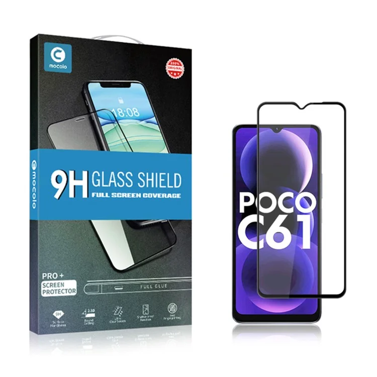 MOCOLO For Xiaomi Poco C61 4G / Redmi A3 4G Screen Protector Silk Printing Clear Tempered Glass Film - Black