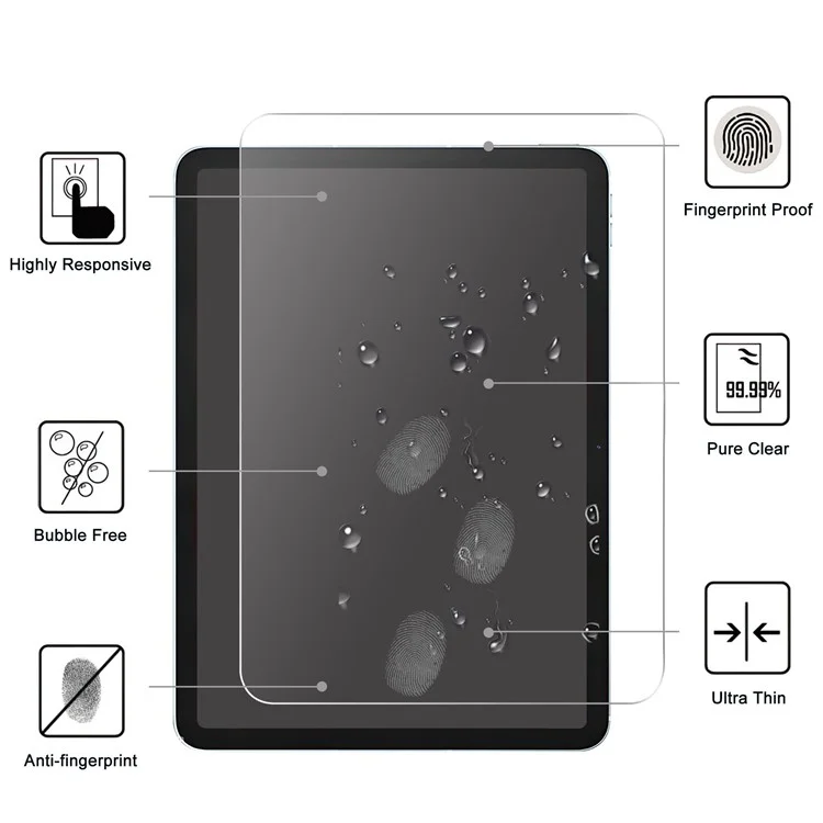 Para iPad 10.9 (2022) Protector de pantalla de vidrio templado de 2.5D Cobertura completa Anti-explosión Transparente HD Película de dureza 9H