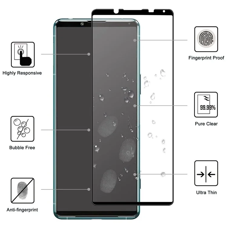 For Sony Xperia 5 IV Black Edge Tempered Glass Screen Protector Anti-explosion HD Clear Anti-Fingerprint Full Glue AGC Screen Film
