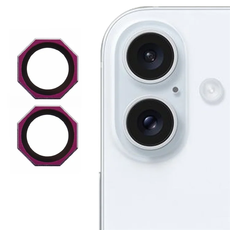 For iPhone 16 / 16 Plus Octagonal Camera Lens Film AF+AR Tempered Glass Lens Protector - Rose