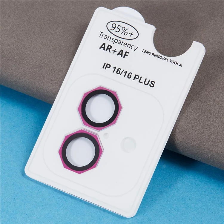 For iPhone 16 / 16 Plus Octagonal Camera Lens Film AF+AR Tempered Glass Lens Protector - Rose