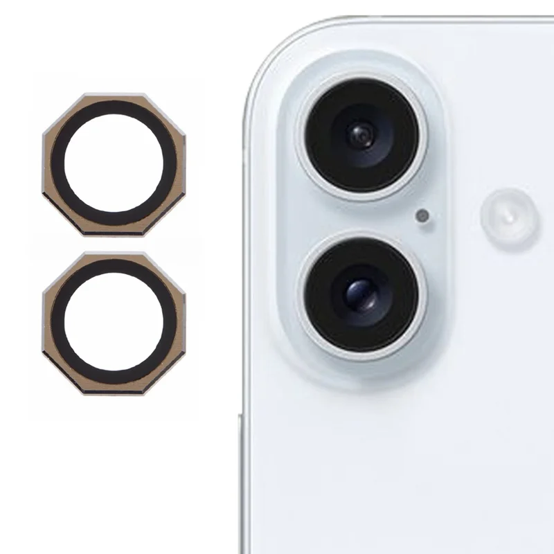For iPhone 16 / 16 Plus Octagonal Camera Lens Film AF+AR Tempered Glass Lens Protector - Gold