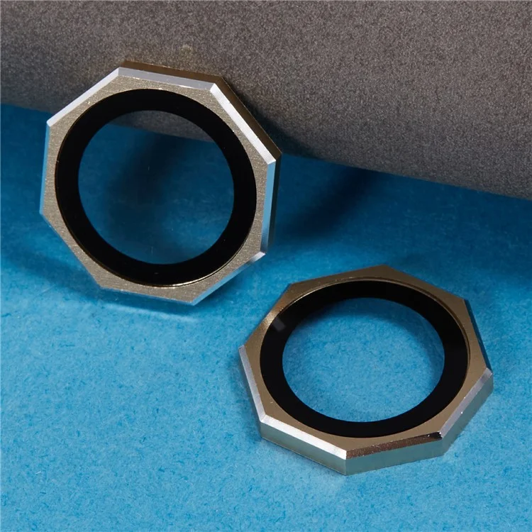 For iPhone 16 / 16 Plus Octagonal Camera Lens Film AF+AR Tempered Glass Lens Protector - Gold
