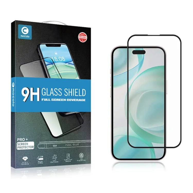 MOCOLO Pour iPhone 16 Pro Max Protecteur d'écran en verre trempé à impression de soie Couverture intégrale - Noir