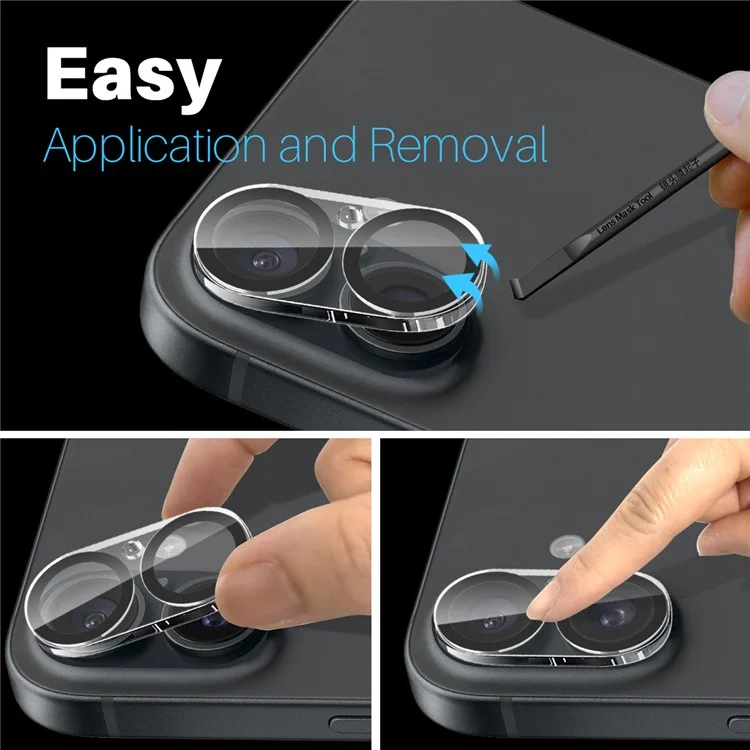 NORTHJO 2Pcs For iPhone 16 / 16 Plus Camera Lens Protector Black Circles HD Clear Tempered Glass Lens Film 3D Full Coverage