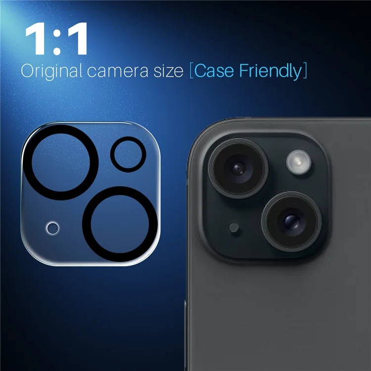 NORTHJO 2Pcs Per iPhone 15 / 15 Plus Protezione Obiettivo Fotocamera Cerchi Neri HD Vetro Temperato Trasparente Pellicola Obiettivo 3D Copertura Completa