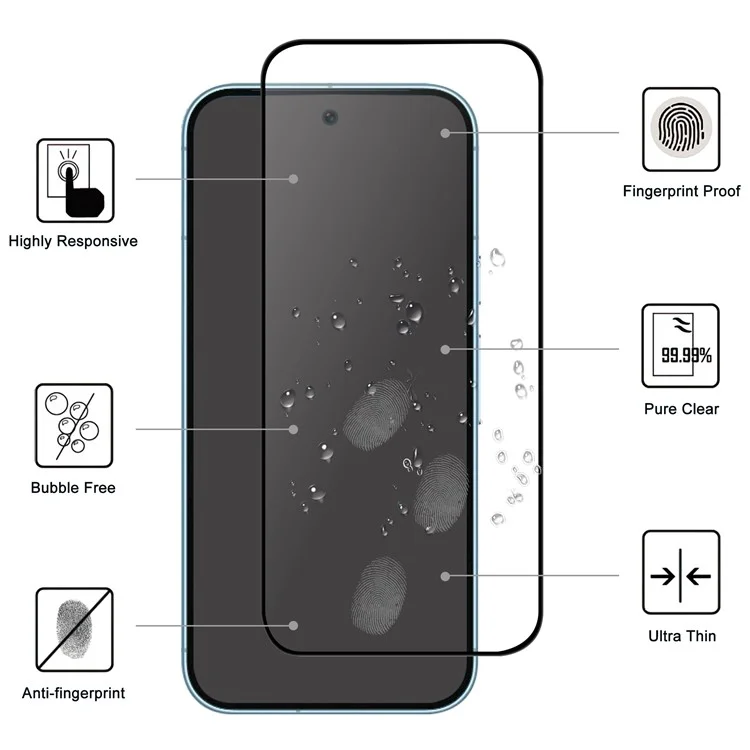 Para Google Pixel 9 / 9 Pro AGC Glass Screen Protector Full Glue Black Edge Screen Film