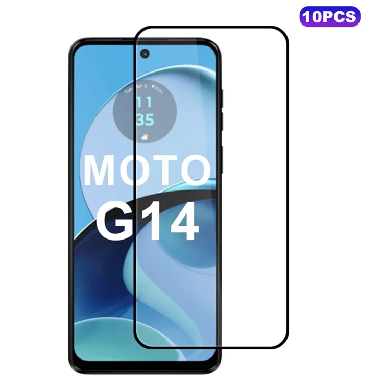 10Pcs For Motorola Moto G14 4G Silk Printing Edge Screen Protector Full Glue Complete Covering