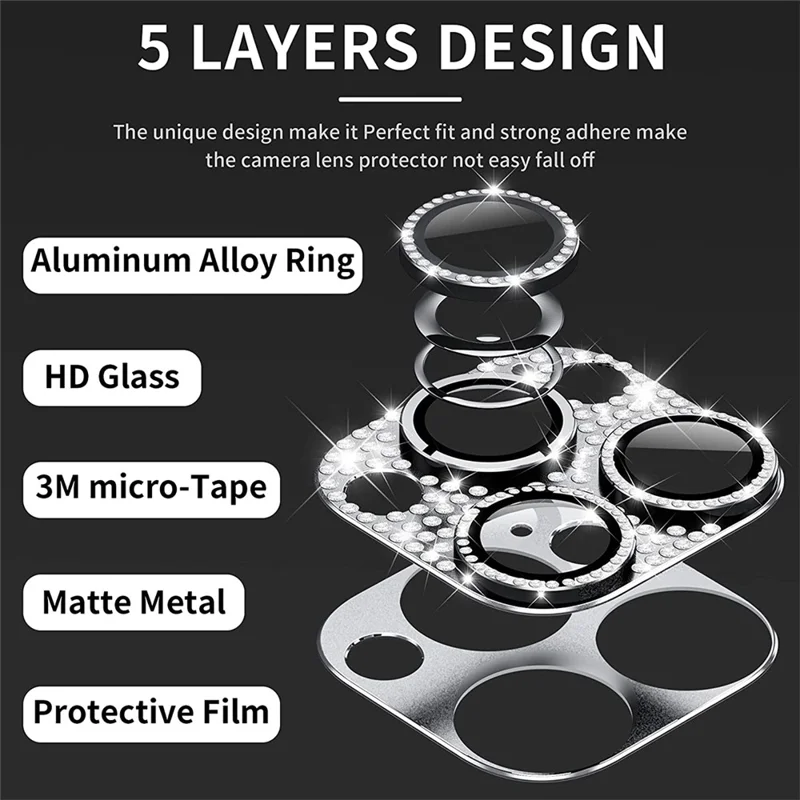 ENKAY HAT PRINCE per iPhone 16 Pro / 16 Pro Max Protezione lente fotocamera Decorazione con strass Metallo+Pellicola in vetro temperato - Oro