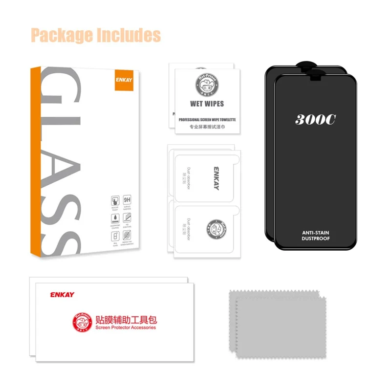 ENKAY HAT-PRINCE 2PCS For iPhone 12 Pro / 12 Защитная пленка для экрана 300C с большой дугой, шелковая печать, высокое алюминий-кремниевое стекло