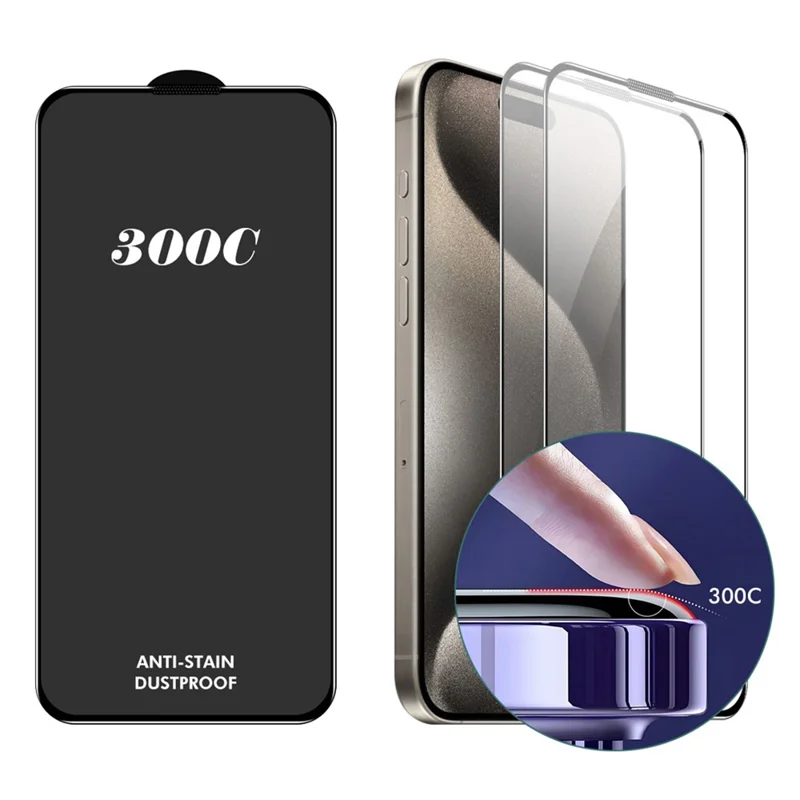 ENKAY HAT-PRINCE 2PCS For iPhone 15 Pro Screen Protector 300C Large Arc Silk Print High Aluminium-Silicon Glass Film