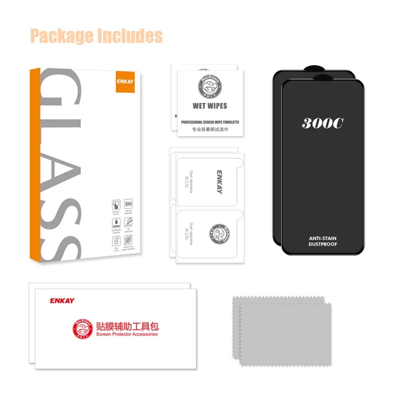 ENKAY HAT-PRINCE 2PCS For iPhone 15 Pro Screen Protector 300C Large Arc Silk Print High Aluminium-Silicon Glass Film