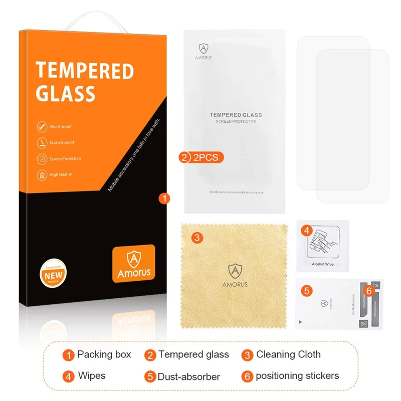 AMORUS 2Pcs For iPhone 16 Plus Screen Protector Transparent Tempered Glass Film Anti-Shatter