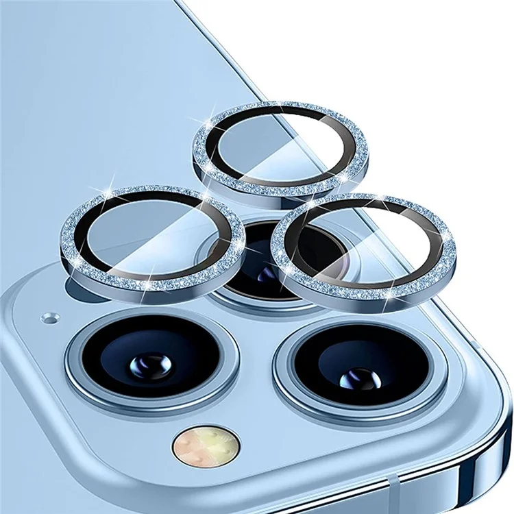 ENKAY HAT PRINCE 1Set per iPhone 16 Pro / 16 Pro Max Protezione Obiettivo Fotocamera Glitter Anello Metallico Pellicola Obiettivo - Blu Neonato