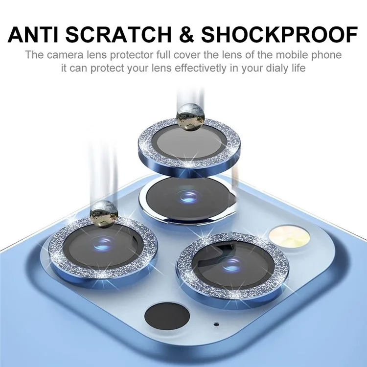 ENKAY HAT PRINCE 1Set per iPhone 16 Pro / 16 Pro Max Protezione Obiettivo Fotocamera Glitter Anello Metallico Pellicola Obiettivo - Blu Neonato