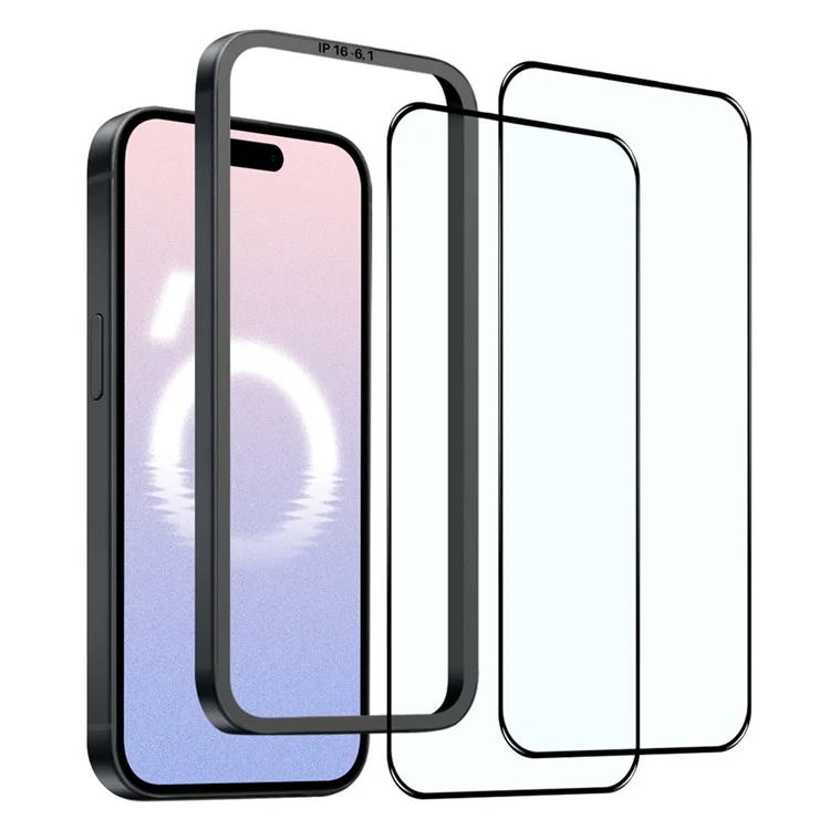 NORTHJO 2 шт. A+ Для iPhone 16 Защитная пленка для экрана 0,3 мм Высококачественное алюминиево-кремниевое стеклянное покрытие с рамкой для выравнивания, черный