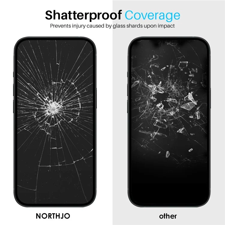 NORTHJO 2 шт. A+ Для iPhone 16 Защитная пленка для экрана 0,3 мм Высококачественное алюминиево-кремниевое стеклянное покрытие с рамкой для выравнивания, черный