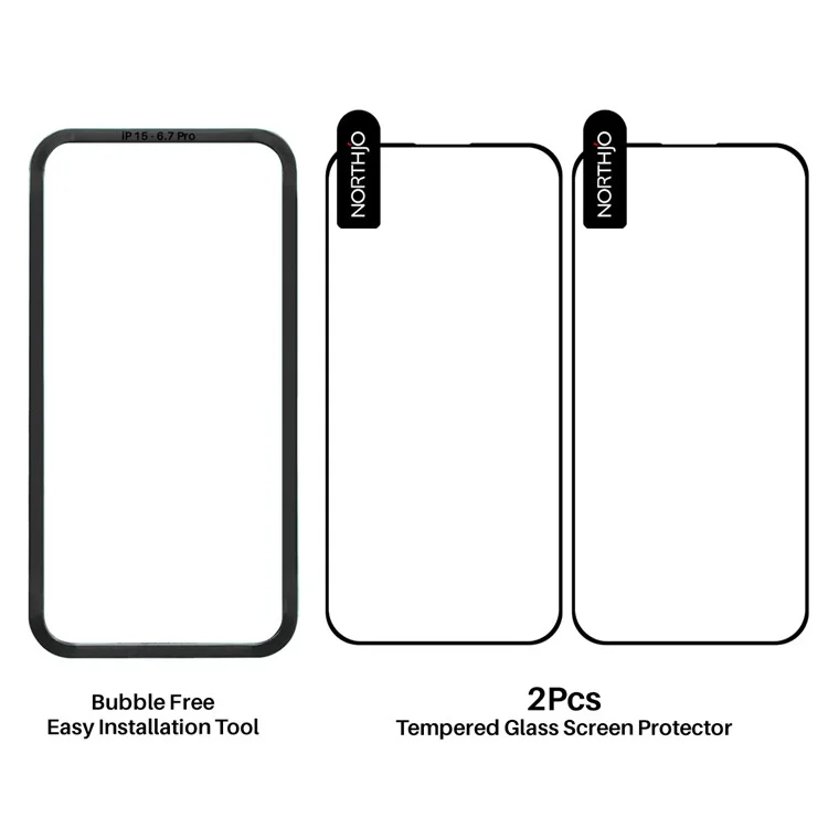 NORTHJO 2 шт. A+ Для iPhone 16 Защитная пленка для экрана 0,3 мм Высококачественное алюминиево-кремниевое стеклянное покрытие с рамкой для выравнивания, черный