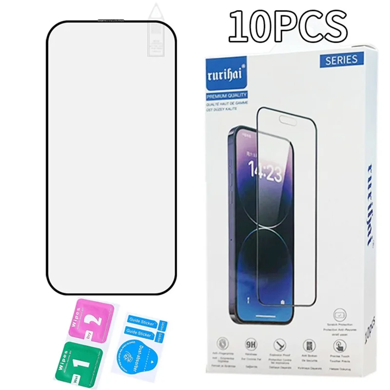 RURIHAI 10Pcs For iPhone 16 Plus High Aluminium-Silicon Glass Film 0.26mm 2.5D Secondary Hardening Screen Protector