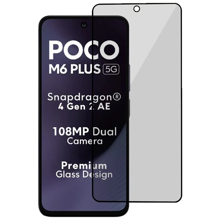 Para Xiaomi Poco M6 Plus 5G Anti-Peep Screen Protector Full Glue Silk Printing Tempered Glass Film