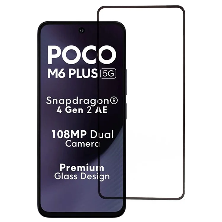 For Xiaomi Poco M6 Plus 5G Tempered Glass Electroplating Anti-Fingerprint Silk Printing Full Glue Screen Protector
