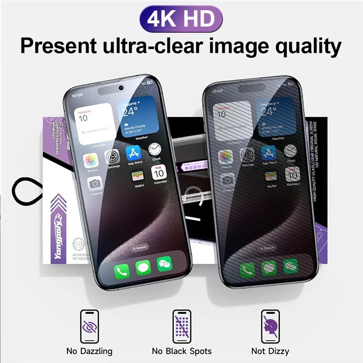 YONGPOLY Для iPhone 16 Pro Max Anti-Spy Full Screen Protector Auto-Dust Removal Tempered Glass Film