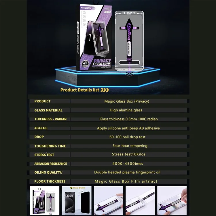 YONGPOLY Для iPhone 16 Pro Max Anti-Spy Full Screen Protector Auto-Dust Removal Tempered Glass Film
