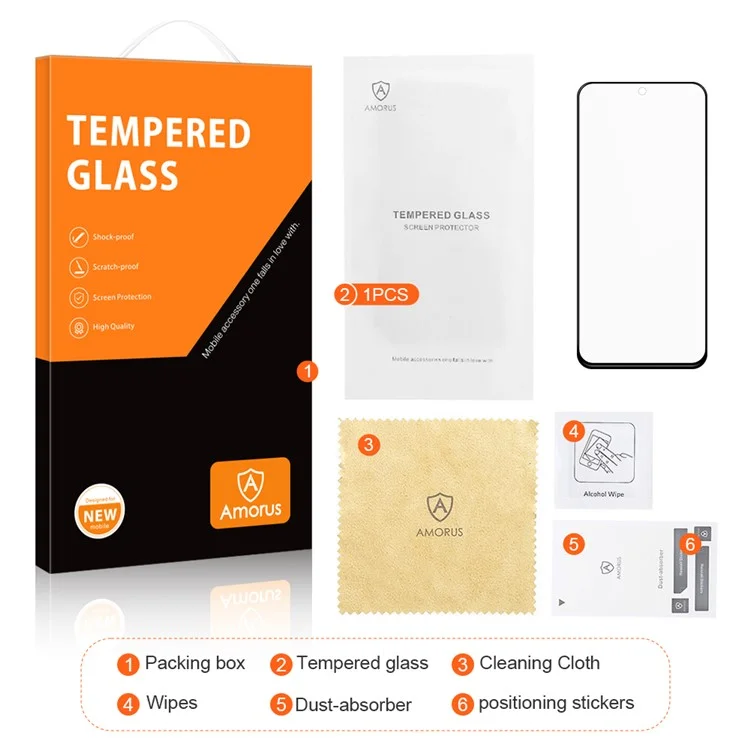 AMORUS For Honor 90 Lite 5G Screen Protector Anti-Shatter Tempered Glass Film - Black