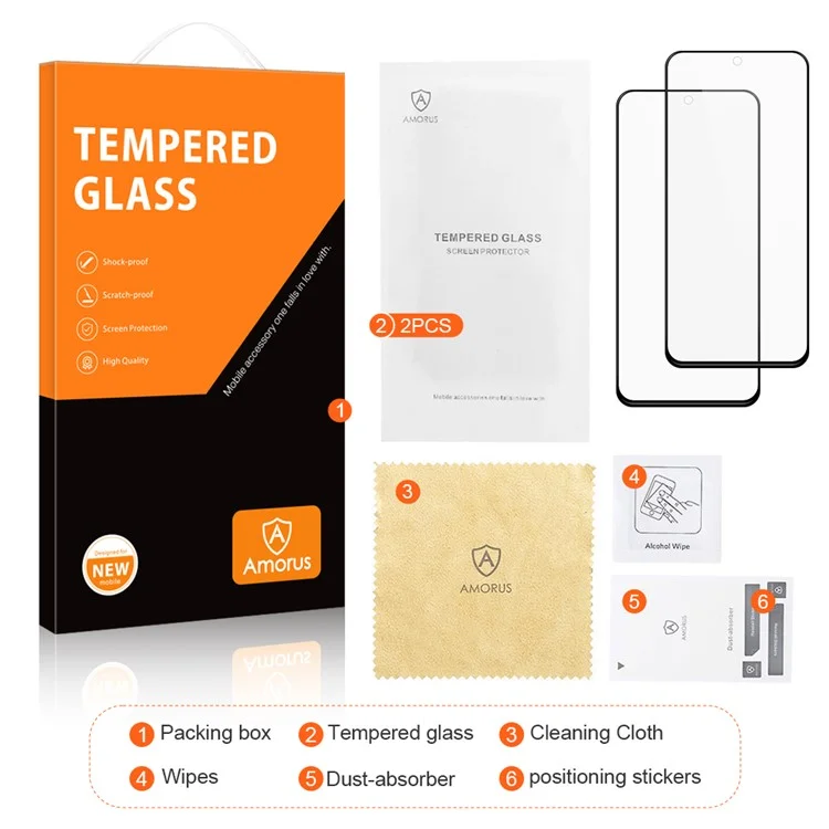 AMORUS 2Pcs For Honor 90 Lite 5G Screen Protector Shatterproof Silk Printing Tempered Glass Film - Black
