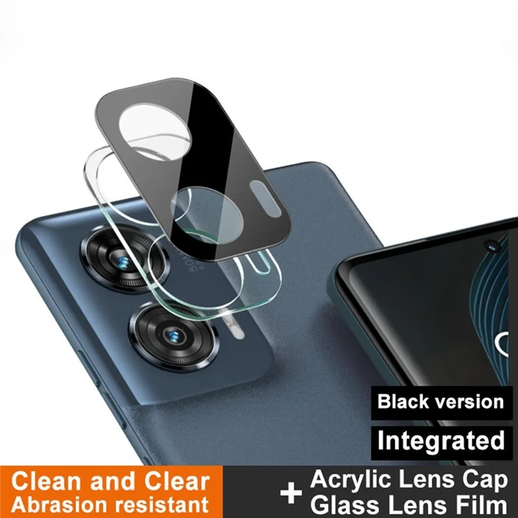 IMAK Pour Motorola Edge 50 Fusion 5G Protecteur d'objectif de caméra Verre trempé Film+Capuchon en acrylique (Version noire)