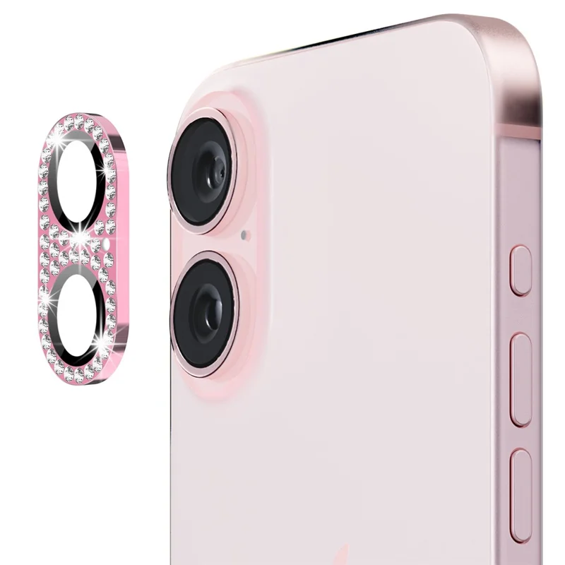 ENKAY HAT PRINCE For iPhone 16 /  16 Plus Camera Lens Protector Rhinestone Decor Metal+Tempered Glass Lens Film - Pink