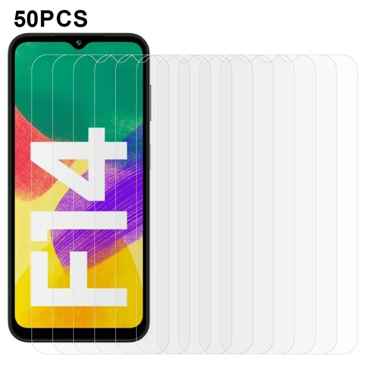 50pcs Para Samsung Galaxy F14 4G Protector de Pantalla Ultra Transparente Película de Vidrio Templado de Pegamento Completo